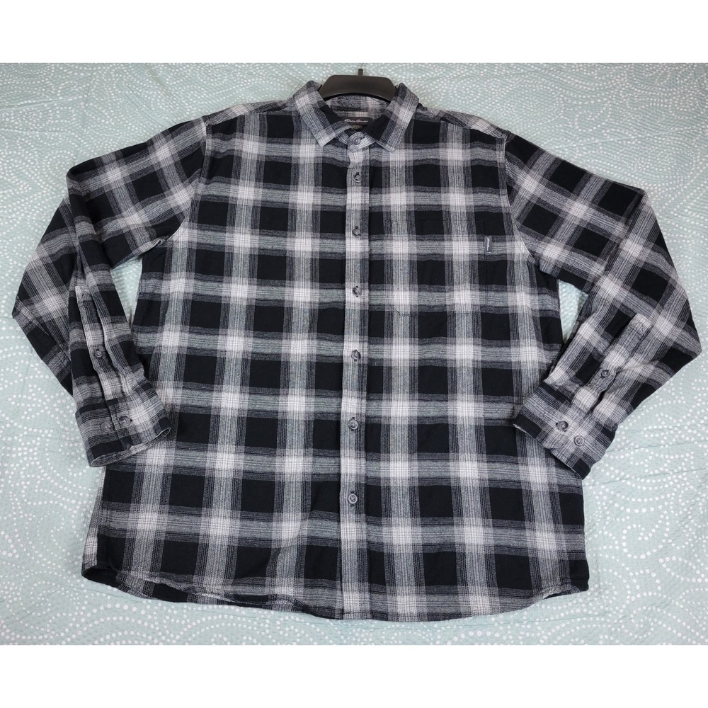 Eddie Bauer Men's Plaid Flannel Long Sleeve‎ Button Up Shirt Large Black